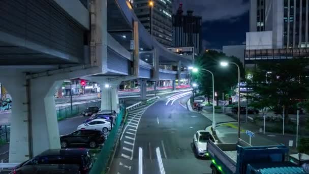 Sebuah Malam Tilapse Kemacetan Lalu Lintas Jalan Perkotaan Tokyo Lebar — Stok Video