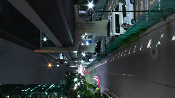 Natt Timelapse Trafikstockning Den Urbana Gatan Tokyo Vertikal Skott Lutning — Stockvideo