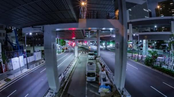 Nocny Timelapse Korka Miejskiej Ulicy Tokio Oko Ryby Strzał Zoom — Wideo stockowe