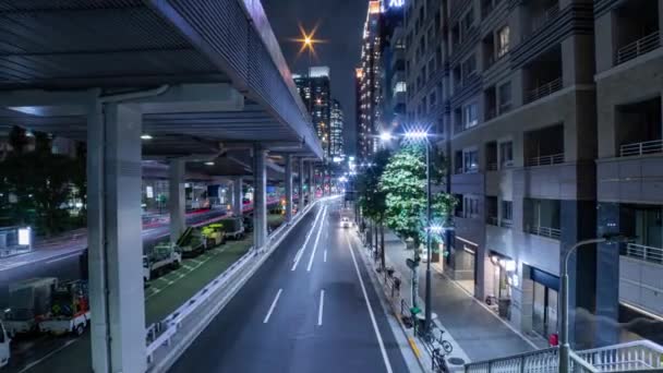 Night Timelapse Traffic Jam Urban Street Tokyo Wide Shot Zoom — Stock Video