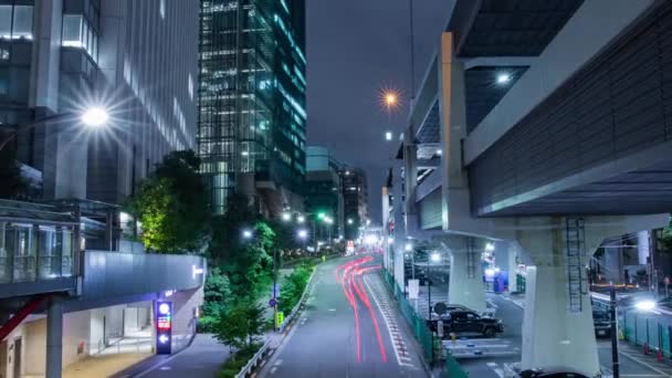 Egy Éjszakai Közlekedési Dugó Tokiói Városi Utcában Nagyítás Kiváló Minőségű — Stock videók