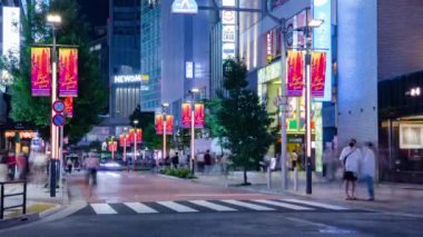 Shinjuku Tokyo 'nun neon kasabasındaki kalabalığın gece vakti. Shinjuku bölgesi Tokyo Japonya 09.26.2022. Yüksek kalite 4k görüntü