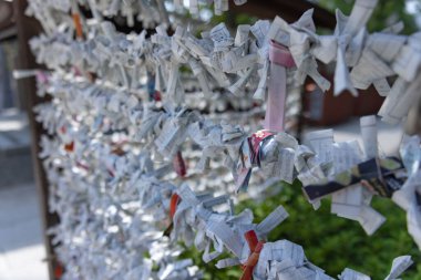 Tomioka Tapınağı 'nda fal baktırıyor. Koto bölgesi Tomioka Tokyo Japonya 10.05.2022 Tomioka Tapınağı Tokyo 'da bilinen bir tapınaktır. Yüksek kalite fotoğraf