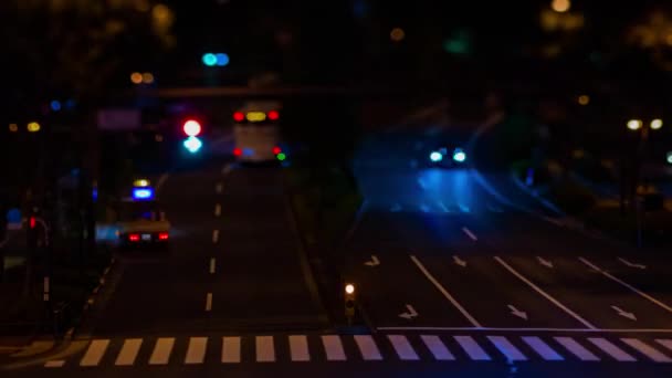 Sebuah Malam Tilapse Kemacetan Lalu Lintas Miniatur Persimpangan Kota Tokyo — Stok Video