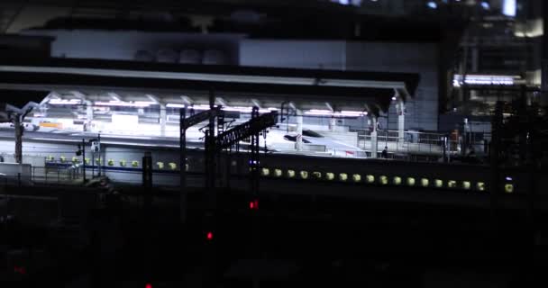 Paisaje Urbano Miniatura Nocturno Frente Tiltshift Estación Tokio Imágenes Alta — Vídeo de stock