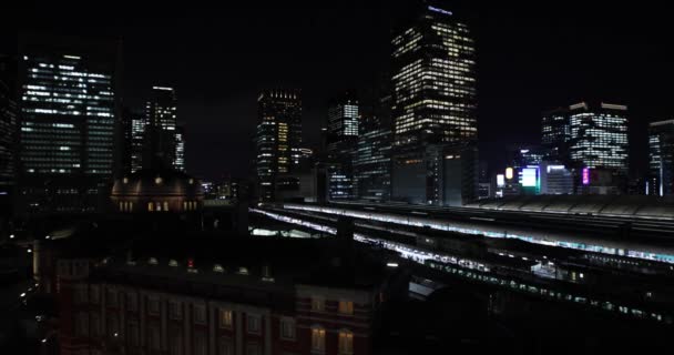 Night Panoramic Cityscape Front Tokyo Station Wide Shot High Quality — Stockvideo