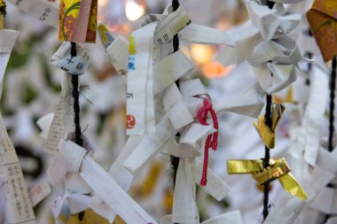 A traditional landscape at Japanese Shrine. High quality photo. Nishitokyo district Tanashi Tokyo Japan 10.20.2022 Its a kind of fortune-telling. We can receive a message from god when we visit a