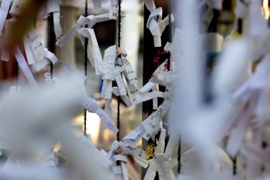 A traditional landscape at Japanese Shrine. High quality photo. Nishitokyo district Tanashi Tokyo Japan 10.20.2022 Its a kind of fortune-telling. We can receive a message from god when we visit a