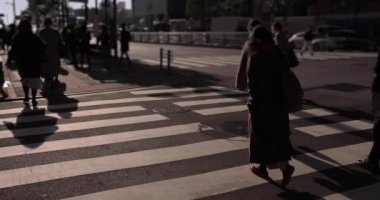 Şehirdeki sokakta yürüyen insanların yavaş çekimleri. Yüksek kalite 4K görüntü. Chuo bölgesi Tokyo 01.18.2023 Tokyo 'da bir elektrik çeyreği. Tokyo 'nun merkezindedir.. 