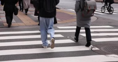 A slow motion of walking people on the street in the city. High quality 4k footage. Chuo district Tokyo Japan 01.18.2023 Here is an electric quarter in Tokyo. It is center of the city in Tokyo. 