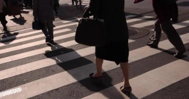 Şehirdeki sokakta yürüyen insanların yavaş çekimleri. Yüksek kalite 4K görüntü. Chuo bölgesi Tokyo 01.18.2023 Tokyo 'da bir elektrik çeyreği. Tokyo 'nun merkezindedir.. 