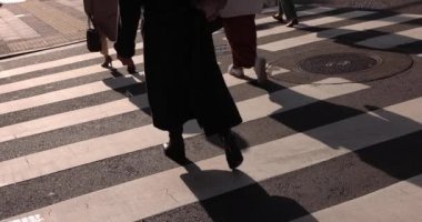 Şehirdeki sokakta yürüyen insanların yavaş çekimleri. Yüksek kalite 4K görüntü. Chuo bölgesi Tokyo 01.18.2023 Tokyo 'da bir elektrik çeyreği. Tokyo 'nun merkezindedir.. 