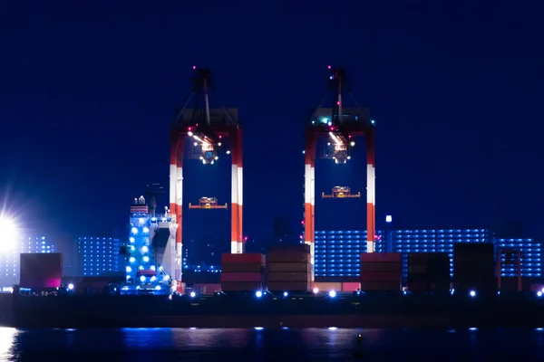 Night Cranes Container Port Tokyo Long Shot High Quality Photo — Stockfoto