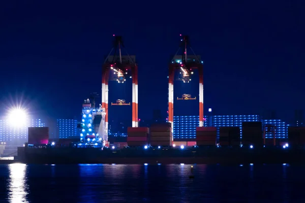 Night Cranes Container Port Tokyo Long Shot High Quality Photo — Stockfoto