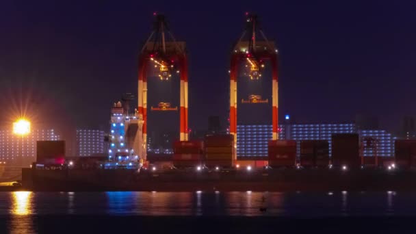 Night Timelapse Crane Container Port Aomi Tokyo High Quality Footage — Stock video