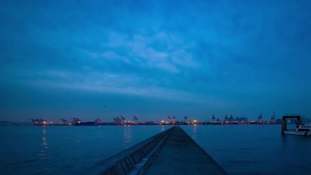 Crépuscule Chronométré Paysage Urbain Près Port Conteneurs Tokyo Plan Ensemble — Video
