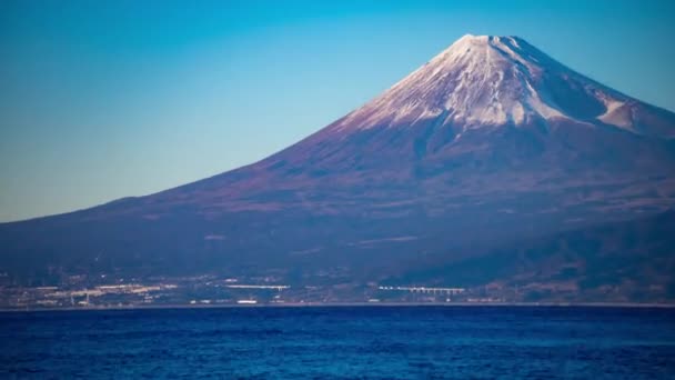 Timelapse Tramonto Monte Fuji Vicino Costa Suruga Colpo Largo Shizuoka — Video Stock