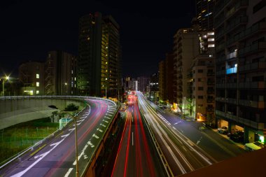 A night traffic jam at Yamate avenue in Tokyo. High quality photo. Meguro district Ohashi Tokyo Japan - 02.09.2023 It is neon street at the urban city. 