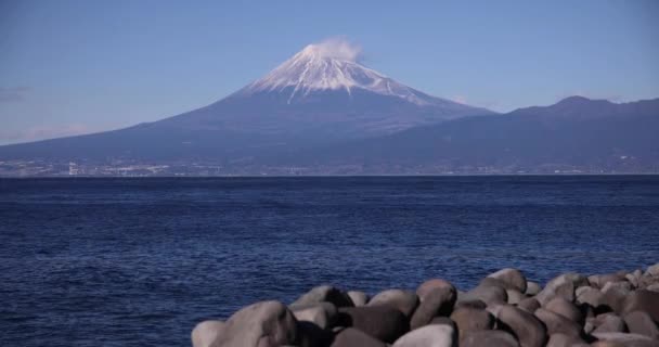Shizuoka Suruga Kıyısında Fuji Dağı Yüksek Kalite Görüntü Numazu Bölgesi — Stok video