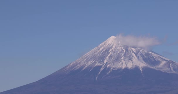Monte Fuji Dietro Cielo Blu Nel Teleobiettivo Invernale Filmati Alta — Video Stock