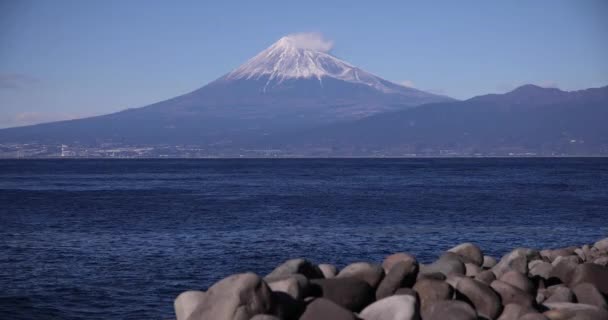 Fuji Hegy Suruga Partjainál Shizuoka Ban Kiváló Minőségű Felvétel Numazu — Stock videók