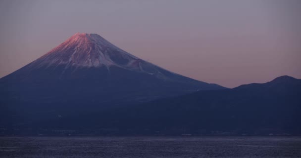 Zmierzch Fuji Błękitnym Niebem Zimie Wysokiej Jakości Materiał Dystrykt Numazu — Wideo stockowe