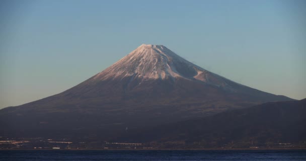 Crepúsculo Monte Fuji Atrás Céu Azul Inverno Imagens Alta Qualidade — Vídeo de Stock