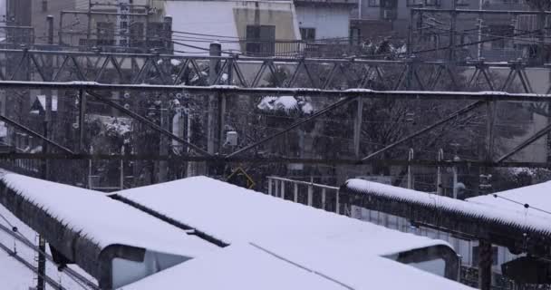 Zpomalený Pohyb Padajícího Sněhu Stanici Tokiu Kvalitní Záběry Okres Nerima — Stock video