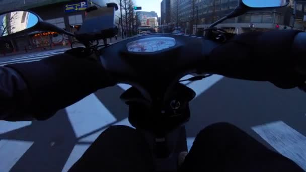 Tokyo Şehir Caddesinde Akıllı Telefonlu Bisikletle Araba Sürme Bakış Açısı — Stok video