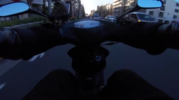 Point Vue Conduite Vélo Avec Smartphone Dans Rue Centre Ville — Video