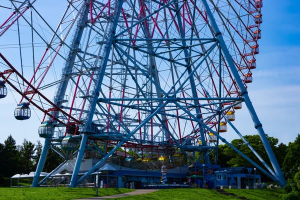 Uma Roda Gigante Parque Atrás Telefoto Azul Foto Alta Qualidade — Fotografia de Stock