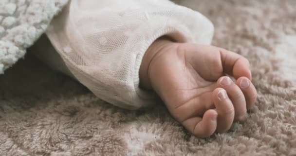 Uma Mão Dormir Bebê Asiático Tapete Mão Imagens Alta Qualidade — Vídeo de Stock