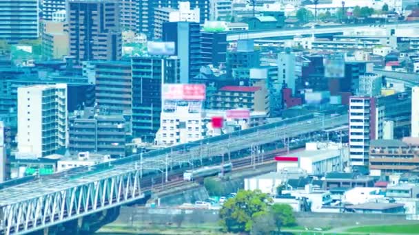 Timelapse Paisaje Urbano Panorámico Cerca Del Río Yodo Osaka Imágenes — Vídeo de stock