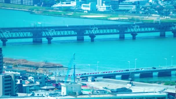 Osaka Daki Yodo Nehri Yakınlarında Panorama Şehri Manzarası Yüksek Kalite — Stok video