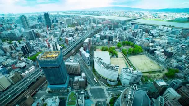 Osaka Daki Yodo Nehri Yakınlarında Panorama Şehri Manzarası Yüksek Kalite — Stok video