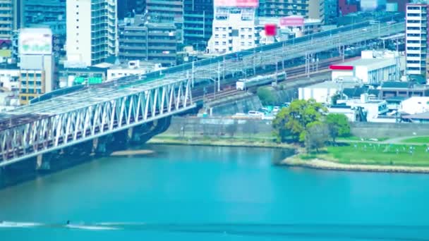 Time Lapse Panorama Bybillede Nær Yodo Floden Osaka Høj Kvalitet – Stock-video