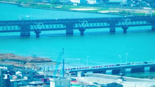 Timelapse Panorama Cityscape Yodo River Osaka Imagens Alta Qualidade Asahi — Vídeo de Stock
