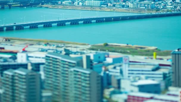Timelapse Miniature Cityscape Yodo River Osaka Imagens Alta Qualidade Asahi — Vídeo de Stock