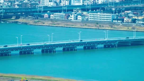 大阪尤多河附近全景尽收眼底 高质量的4K镜头 大阪朝日市朝日区04 2023这里是大阪著名的河流附近 — 图库视频影像