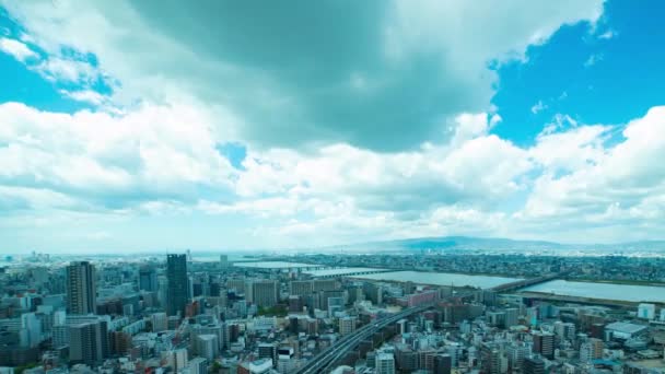 Een Tijdspanne Van Panorama Stadsgezicht Nabij Yodo Rivier Osaka Hoge — Stockvideo