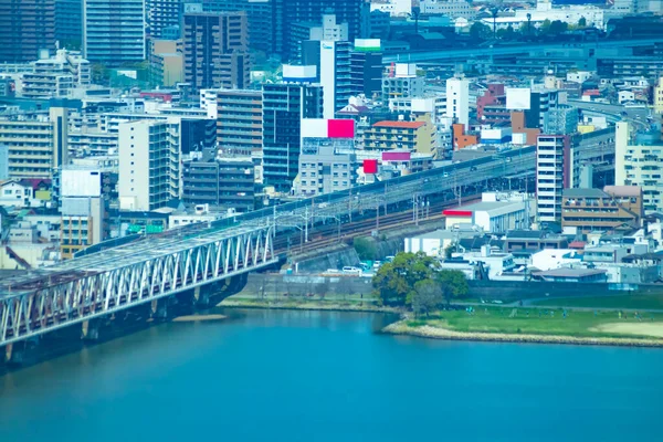 Een Panorama Stad Landschap Nabij Yodo Rivier Osaka Telelefoto Geschoten — Stockfoto