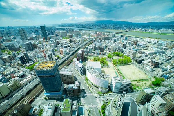 Ett Panorama Stadsbild Nära Yodo Floden Osaka Bred Skott Högkvalitativt — Stockfoto