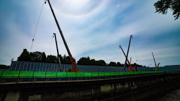 Timelapse Moving Cranes Construction Tokyo Imagens Alta Qualidade Distrito Nerima — Vídeo de Stock