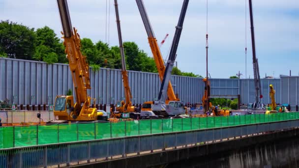 Timelapse Moving Cranes Construction Tokyo Imagens Alta Qualidade Distrito Nerima — Vídeo de Stock