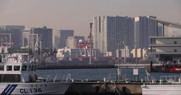 青海東京の港近くの船 高品質4K映像 江東区 青海東京都01月20日2023年東京都内のコンテナ港をご紹介します — ストック動画