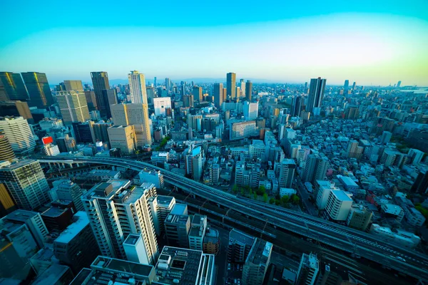 Paesaggio Urbano Panorama Crepuscolo Vicino Alla Ferrovia Osaka Colpo Largo — Foto Stock