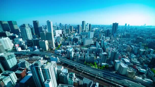 Een Schemering Timelapse Van Panorama Stad Landschap Nabij Spoorweg Osaka — Stockvideo