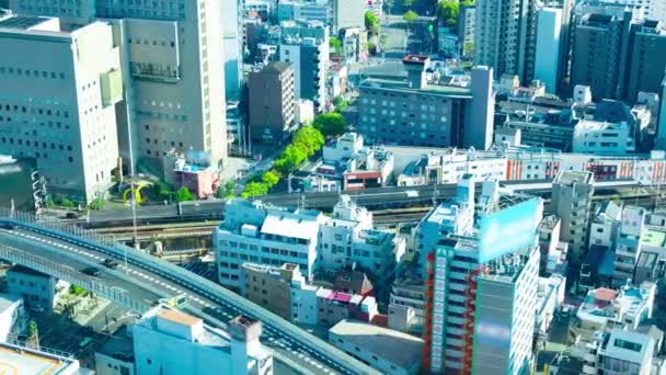 Een Schemering Van Panorama Stadsgezicht Buurt Van Spoorweg Osaka Hoge — Stockvideo