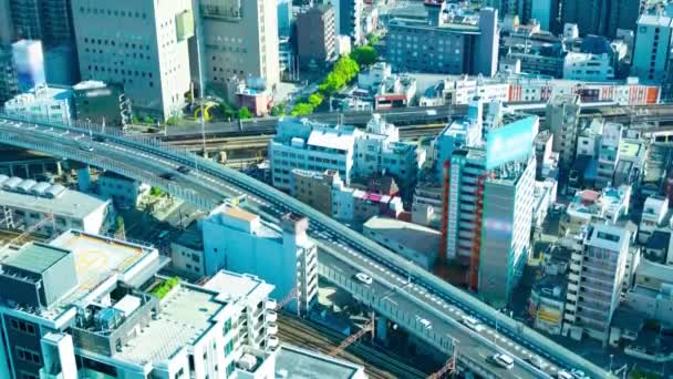 Сумерки Панорамным Городским Пейзажем Возле Железной Дороги Осаке Высококачественные Кадры — стоковое видео