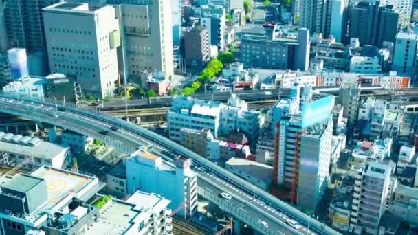 Сумерки Панорамным Городским Пейзажем Возле Железной Дороги Осаке Высококачественные Кадры — стоковое видео